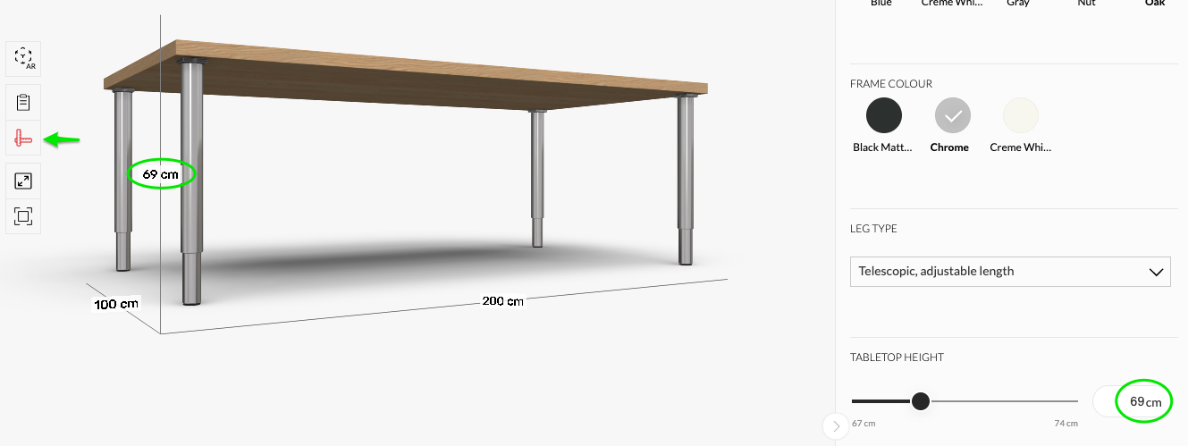 tabletop and four legs, height matches